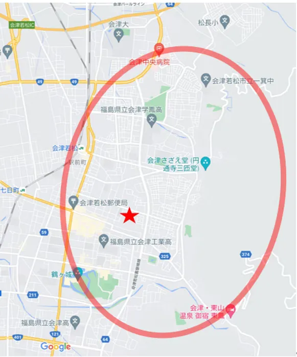 おおよその送迎エリアのマップ